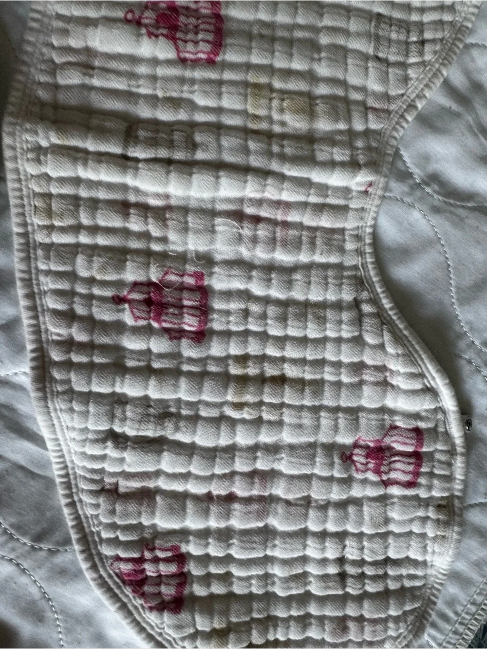 Kids Quilted Nursing Burp Cloths with Pink Heart Accents
